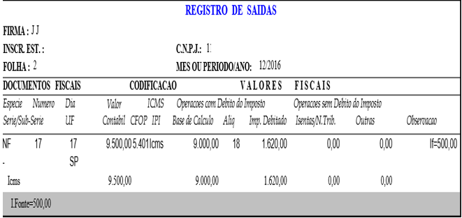 escrituração nota fiscal com substituição tributária