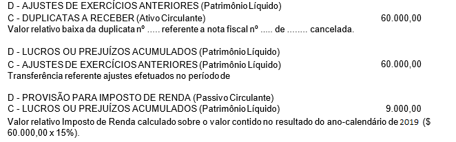 lançamento contábil ajustes de exercícios anteriores