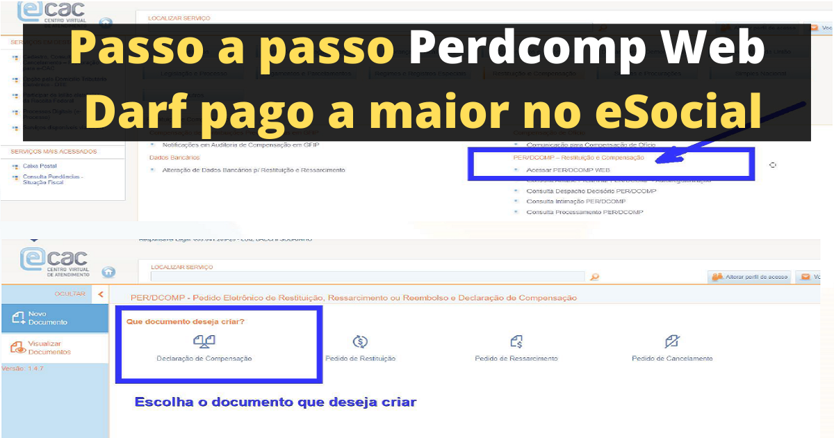 Passo a passo de como fazer Perdcomp Web de um Darf pago a maior no eSocial