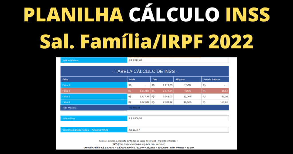 Planilha Gratuita Cálculo Inss Salário Família E Irpf 2022 Dominando A Contabilidade 1041