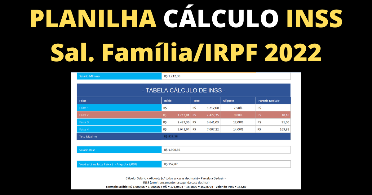 PLANILHA GRATUITA Cálculo INSS Salário Família e IRPF Dominando a Contabilidade