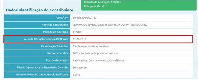 CONSULTA DATA DE INICIO DA OBRIGATORIEDADE DA DCTFWEB 