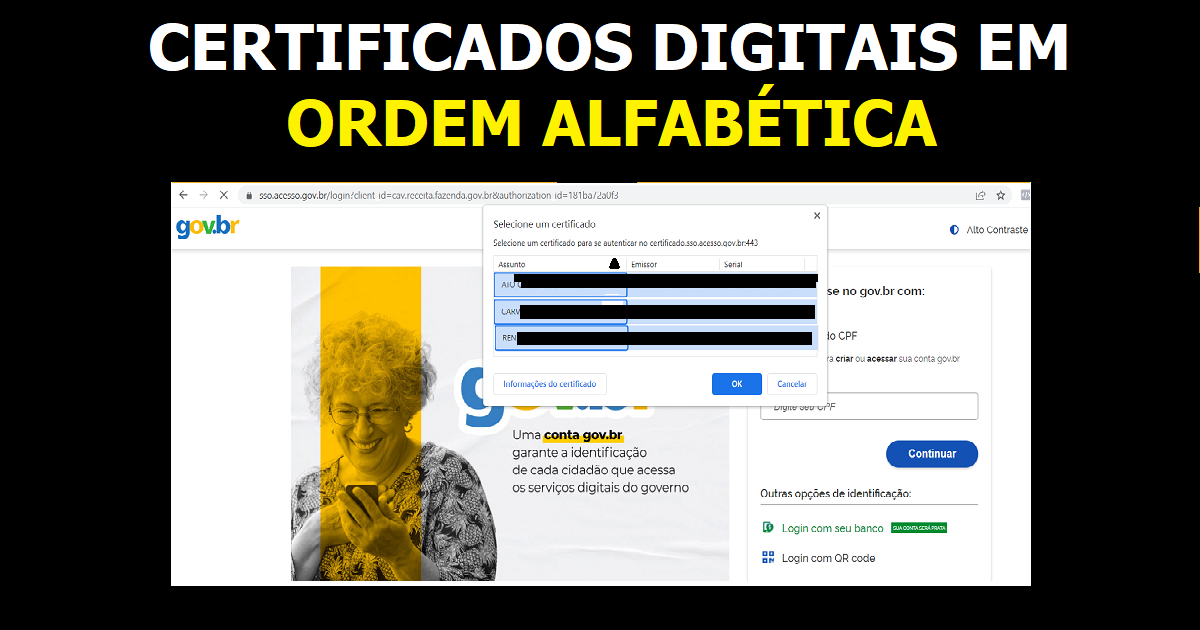 Como fazer para colocar os certificados digitais em ordem alfabética? 