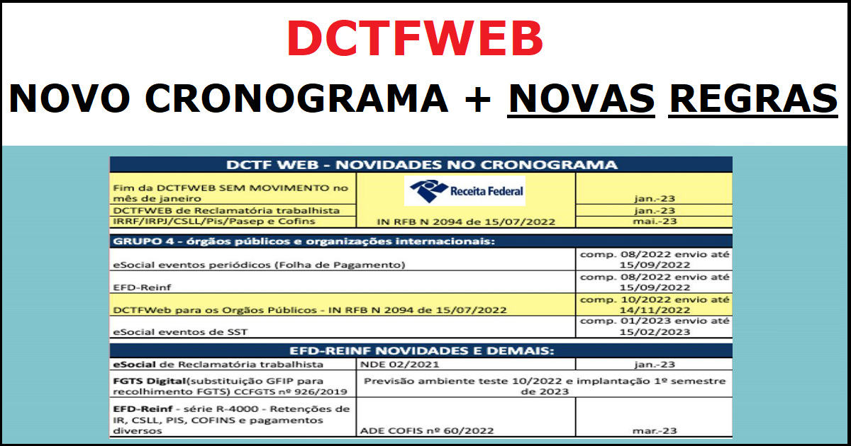 DCTFWEB: Confira Novo Cronograma atualizado e Novas Regras 