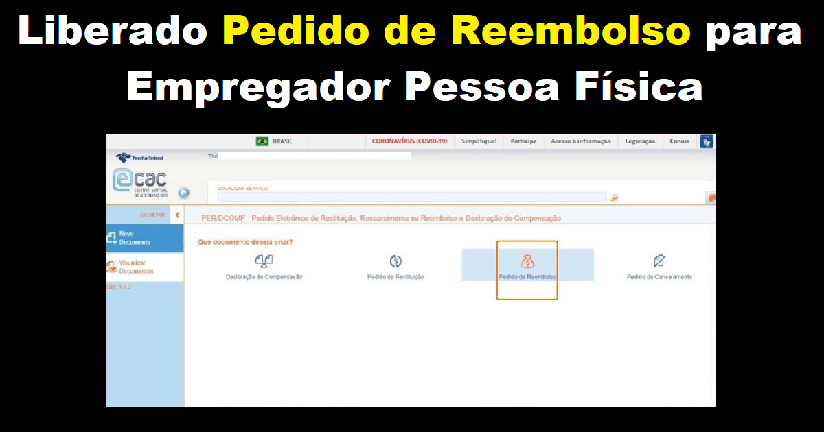 Liberado Pedido de Reembolso para Empregador Pessoa Física